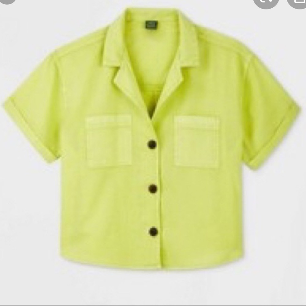 Lime green crop linen button down top wild fable